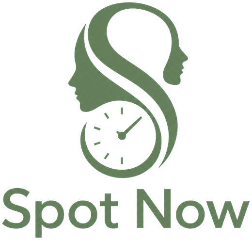 Spot Now logo: two profiles and a clock forming the letter S